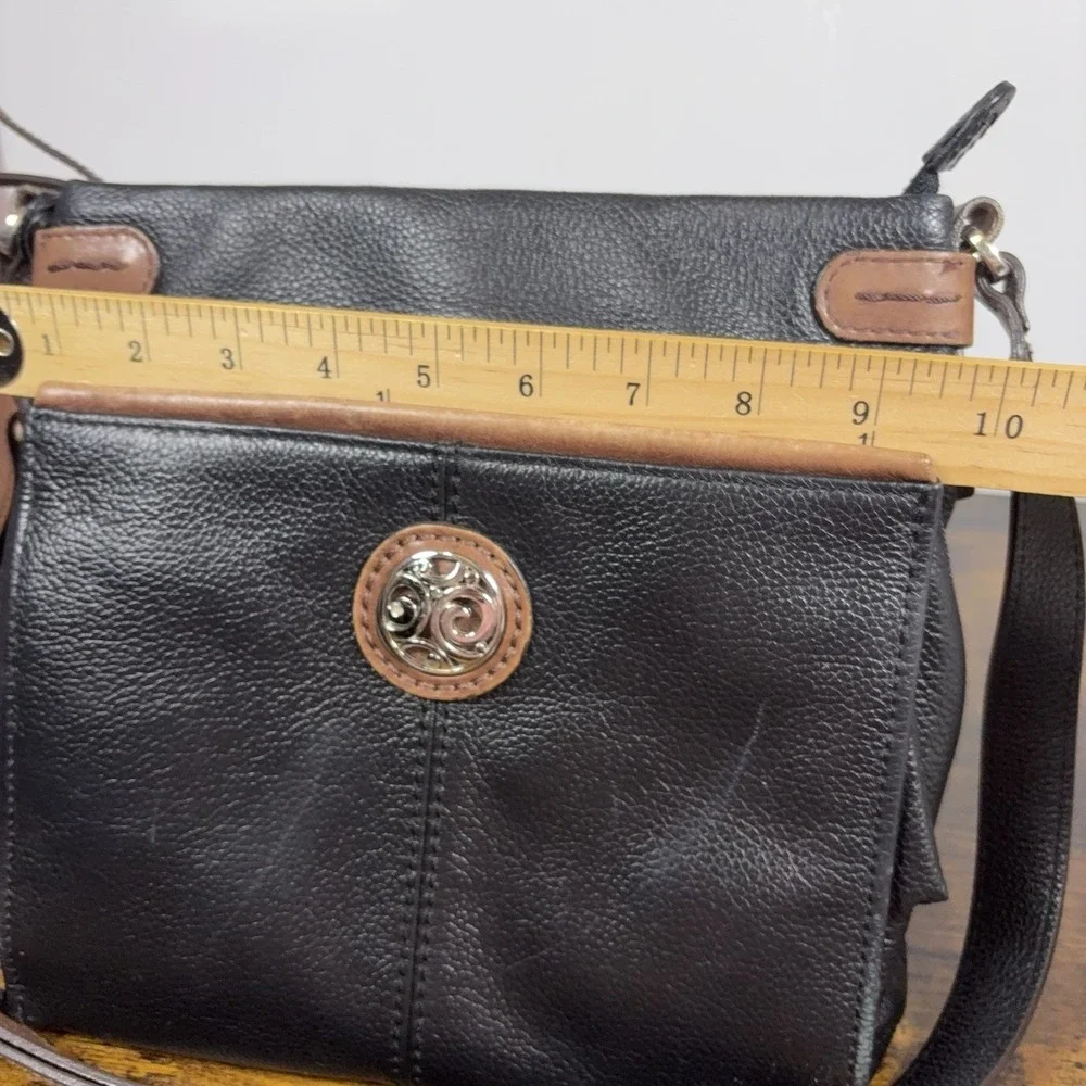 Brighton Selena Organizer Crossbody Bag Black Brown Leather Adjustable Zip Top